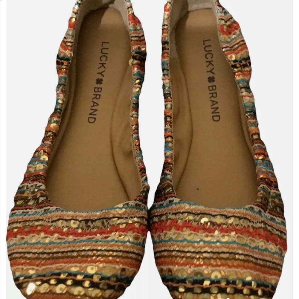 LUCKY BRAND EMMIE BALLET FLATS TURQUOISE MULTI AUSTIN GOLD SEQUINS 6